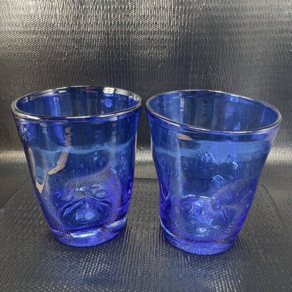 Hudson Grace Henri Tumbler Glasses Controlled Bubbles Pinched Dark Blue Set 2 - Picture 8 of 15